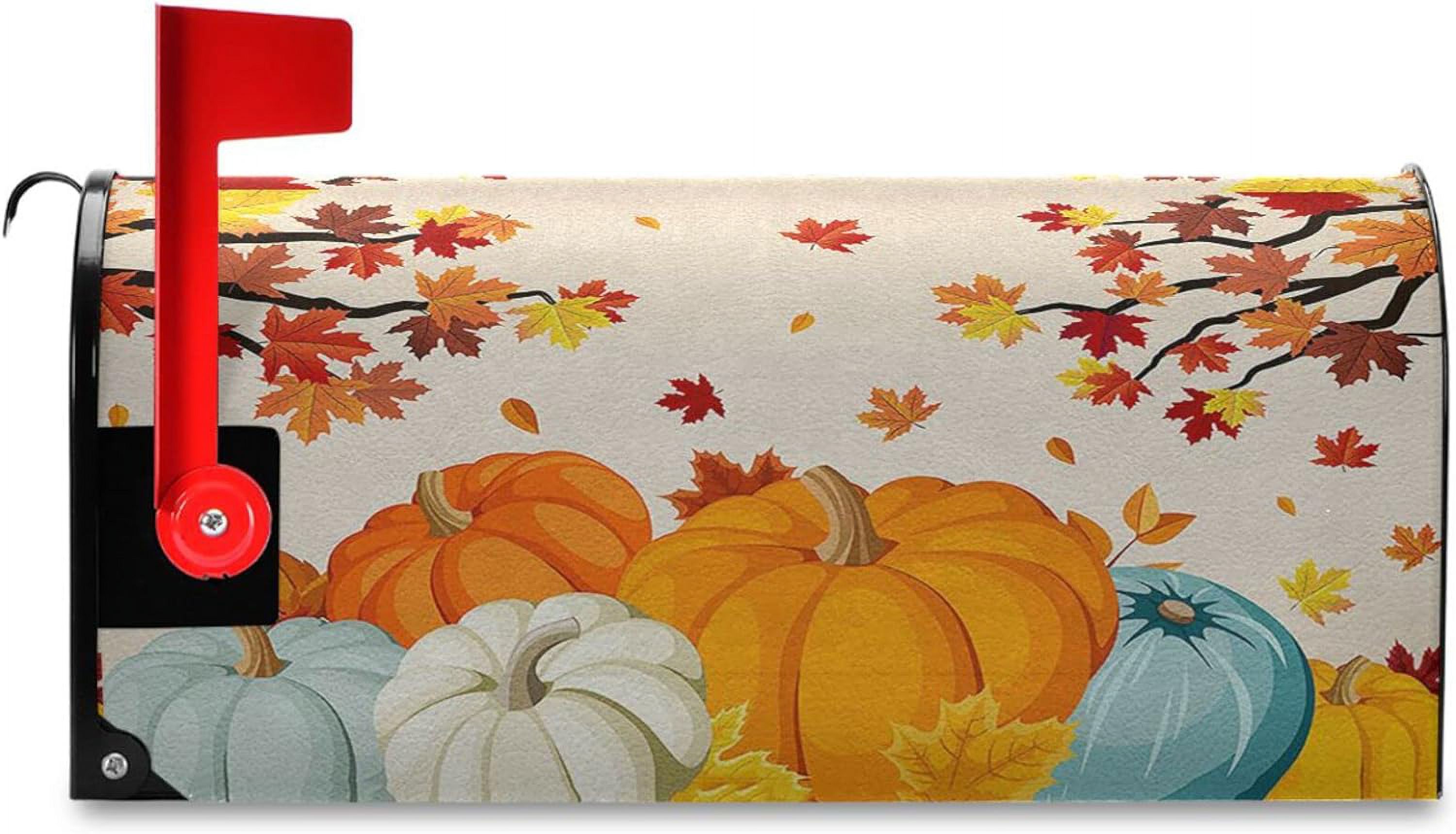 Autumn Pumpkin Mailbox Cover Maple Fall Mailbox Covers Magnetic Large Oversized 21"X25.5" Mailbox Wraps Post Letter Box Cover Garden Decorations