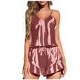 thumbnail image 2 of cfhntfmh Pajama Sets for Women Scoop Neck Slik Fashion Strappy Sleeveless Cami Tops Ruffle Hem Shorts 2 Piece Lounge Sets, 2 of 4