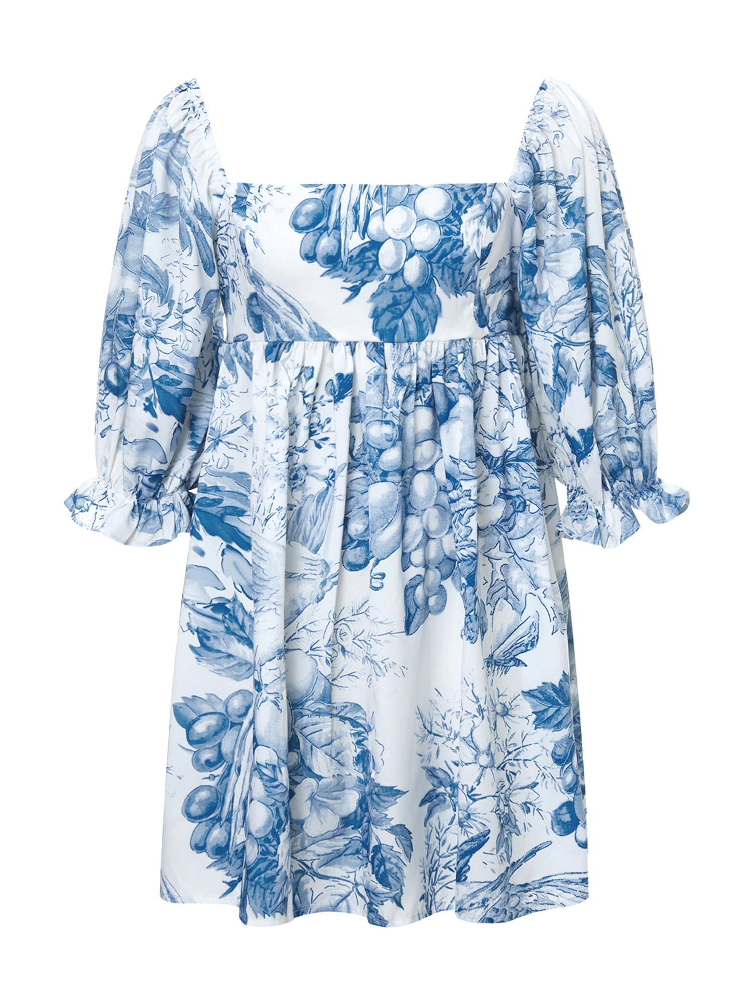 wybzd Women's Summer Floral Printing/Tie-dye Print Puff Sleeve