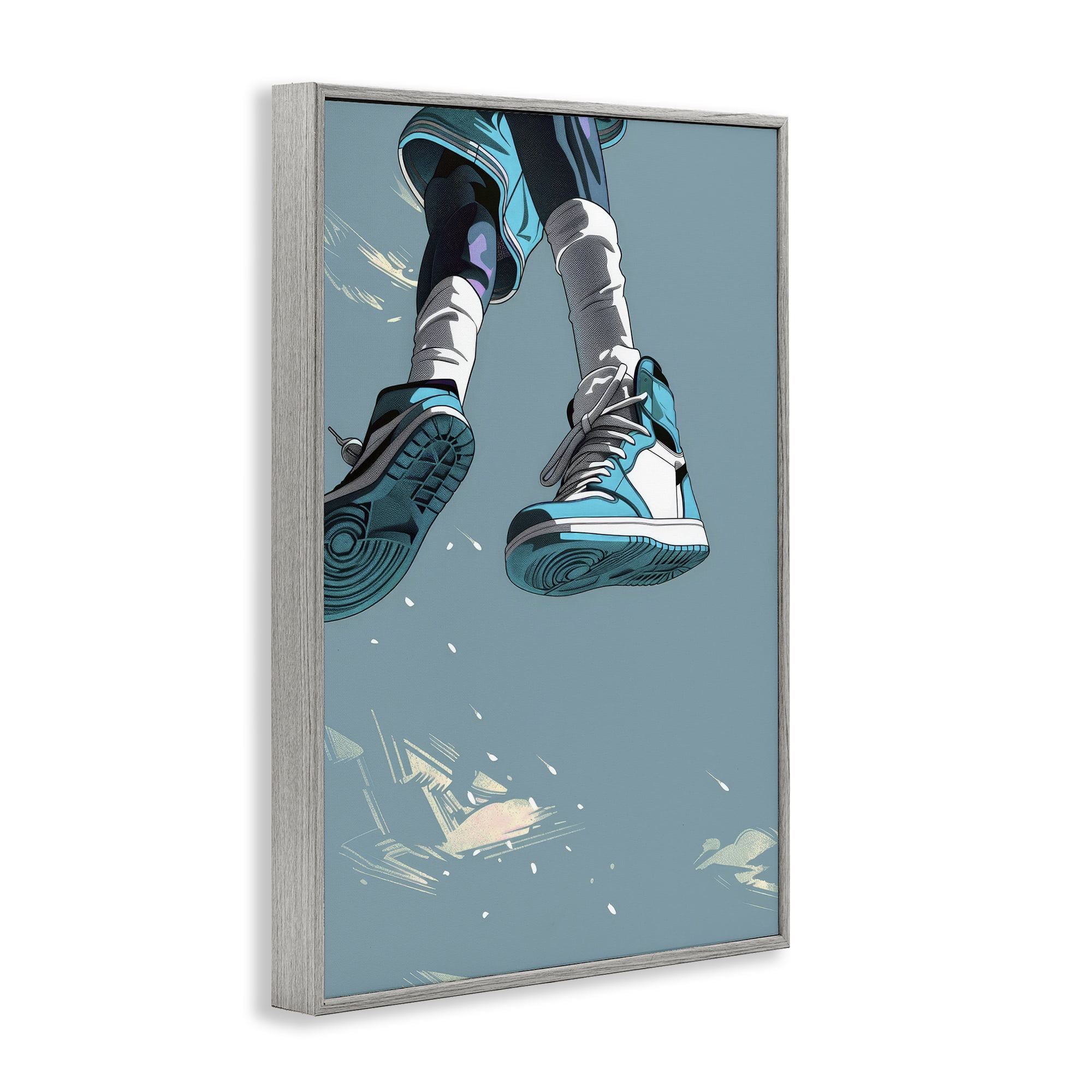 Stupell Industries Sporty Jump with Sneakers Gray Framed Giclee Art, design by Ray Powers