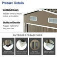 thumbnail image 2 of ALAULM 10 x 8 ft Outdoor Storage Shed, Waterproof Lockable Door Metal Tool Shed with Sliding Door & Ventilation, Gardening Tool Storage, Brown, 2 of 7
