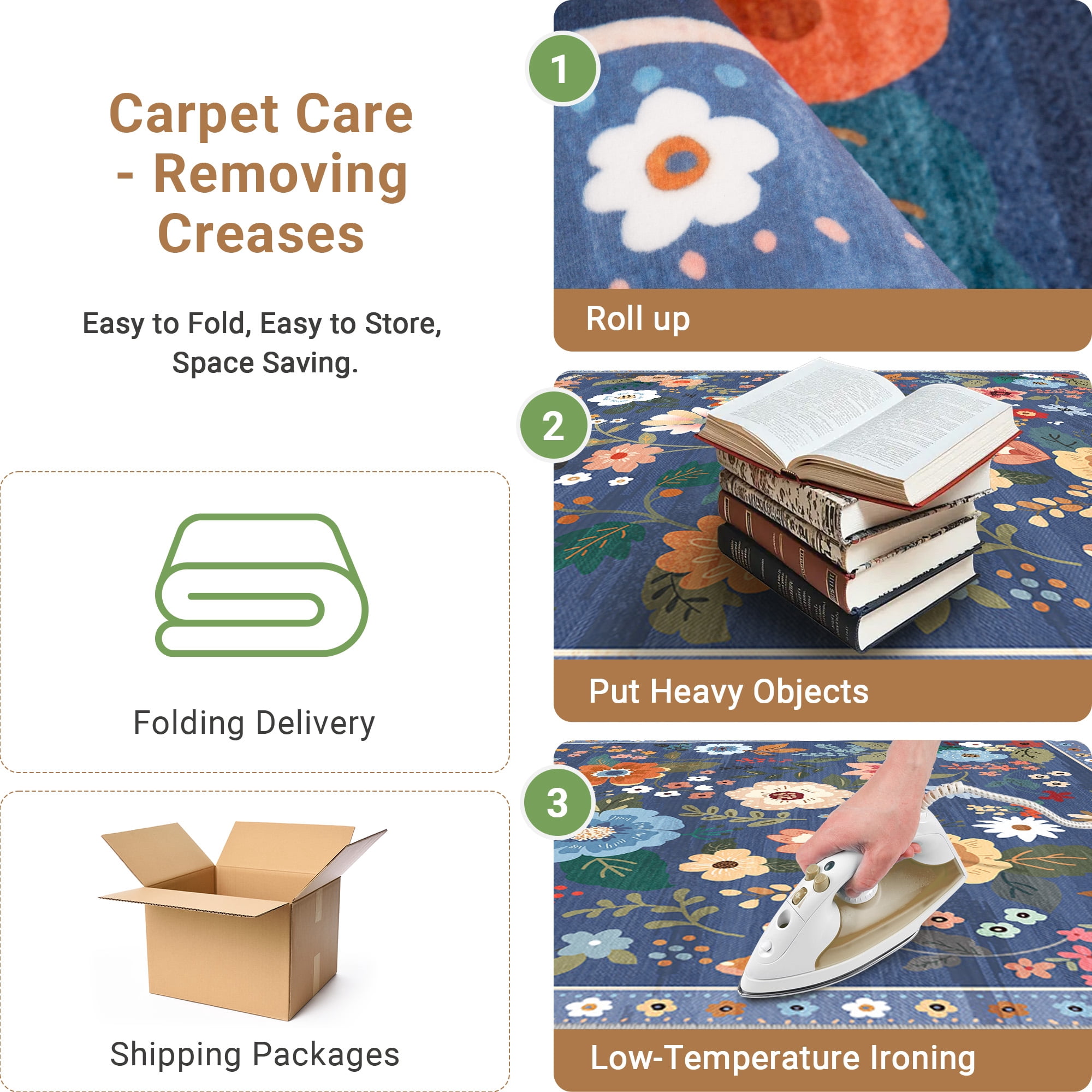 NewBuros 8'x10' Area Rugs, Boho Non Slip Washable Rugs for Living Room, Stain Resistant Soft Low Pile Indoor Floral Carpet for Bedroom Dining Room Office, Gray Blue