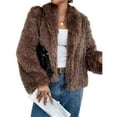 thumbnail image 2 of Abrigo de Piel Sintética para Mujer, Chaqueta de Piel con Solapa Corta, Parka de Larga con Abertura Frontal Marrón L, 2 of 7