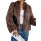 thumbnail image 2 of Abrigo de Piel Sintética para Mujer, Chaqueta de Piel con Solapa Corta, Parka de Larga con Abertura Frontal Marrón XL, 2 of 7