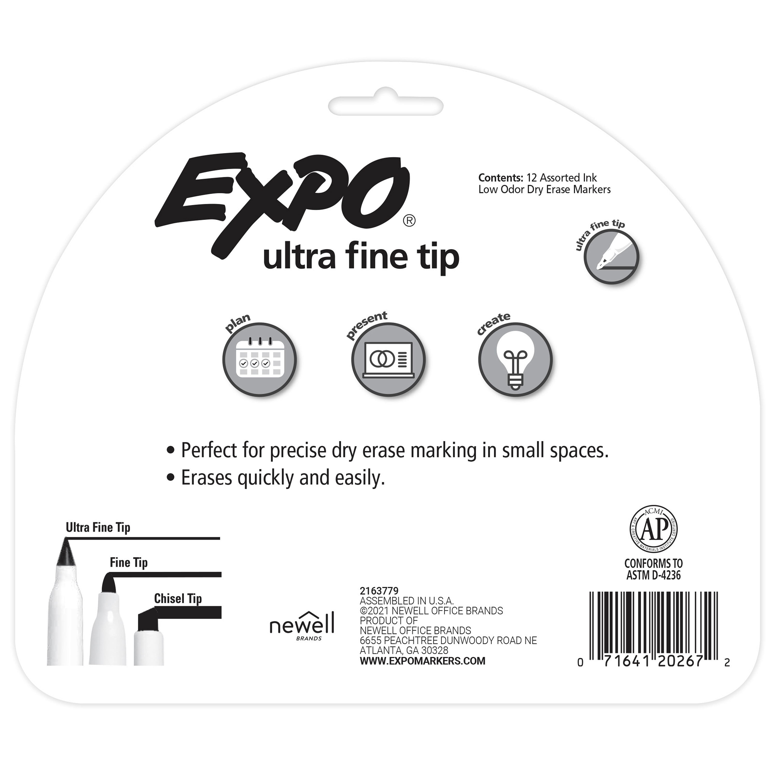 Expo Low Odor Dry Erase Markers, Ultra-Fine Tip, Assorted Colors, 12 Count  