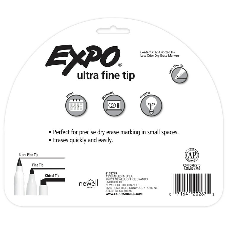 Expo Low Odor Ultra Fine Tip Dry Erase Markers, Assorted Colors - 8 count