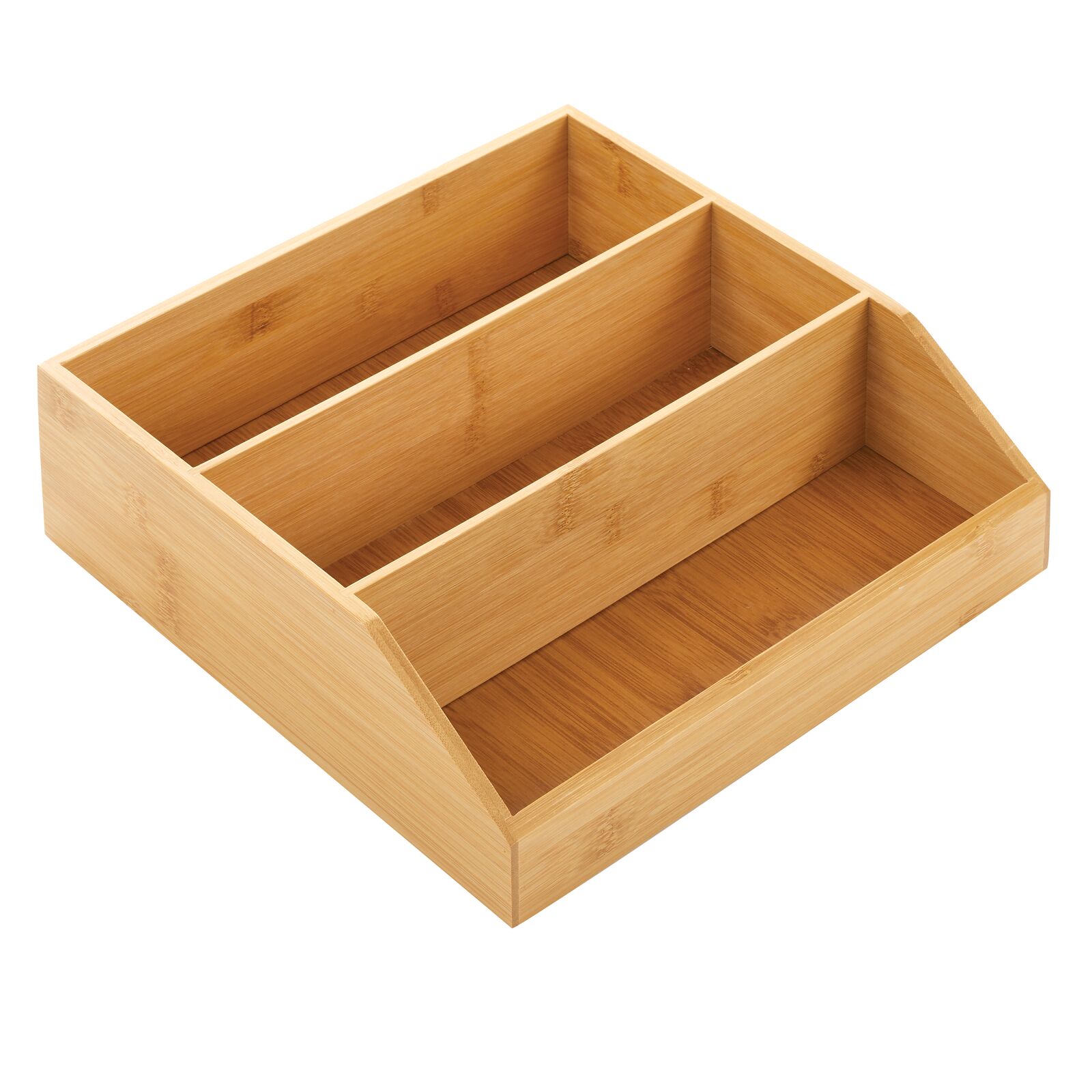 mDesign Wide Bamboo Wood Food Storage Bin with Divided 3 Compartments