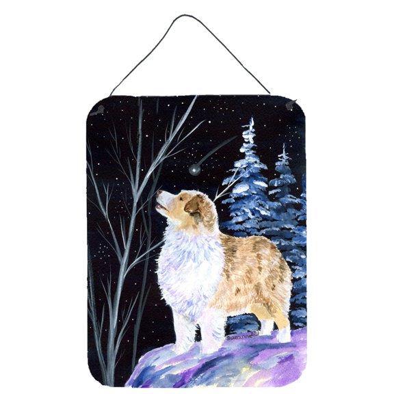 Carolines Treasures SS8367DS1216 Starry Night Australian Shepherd Wall or Door Hanging Prints 12x16 multicolor