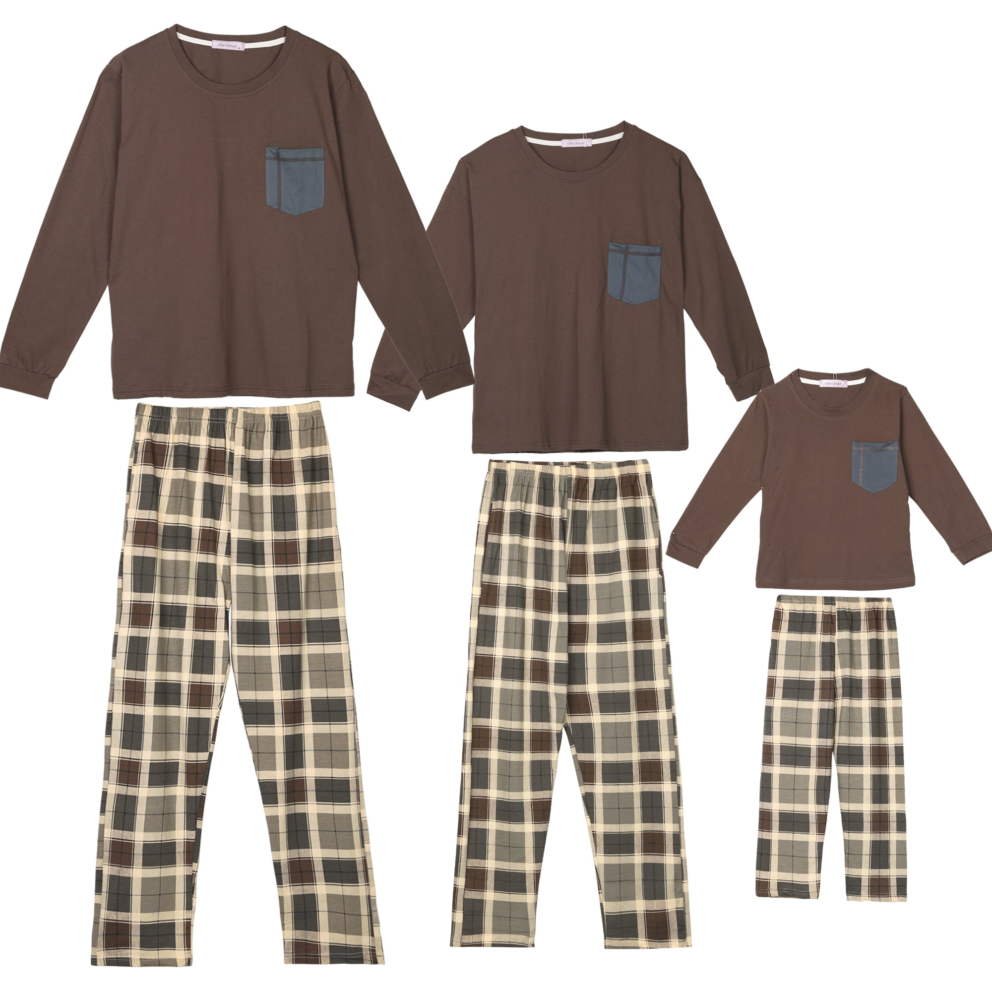 Unique Bargains Womens Long Sleeve with Pants Plaid Family Pajama Sleepwear Sets