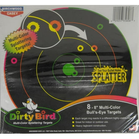 BIRCHWOOD CASEY 8 INCH MULTI COLOR DIRTY BIIRD REACTIVE TARGETS - 8 SHEET PACK