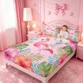 thumbnail image 3 of meiyoeat Watercolor Flamingo Tropical Pattern Bed Sheets,Pink Floral Print Full Size Sheets For Girl,4-Piece,1 Flat Sheet,1 Fitted Sheet and 2 Pillowcases, 3 of 6