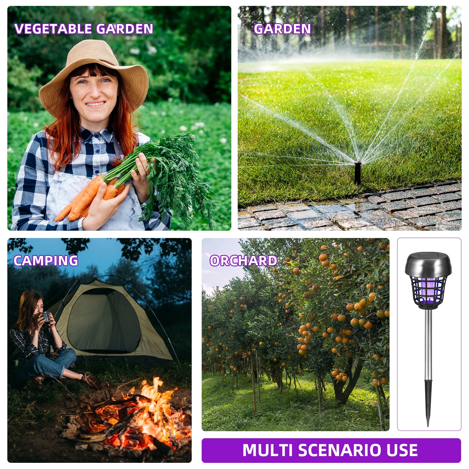 KingFurt Solar Bug Zapper Outdoor & Patio Mosquito Killer, 4-Pack Stainless Steel, Waterproof Lighting Lamp