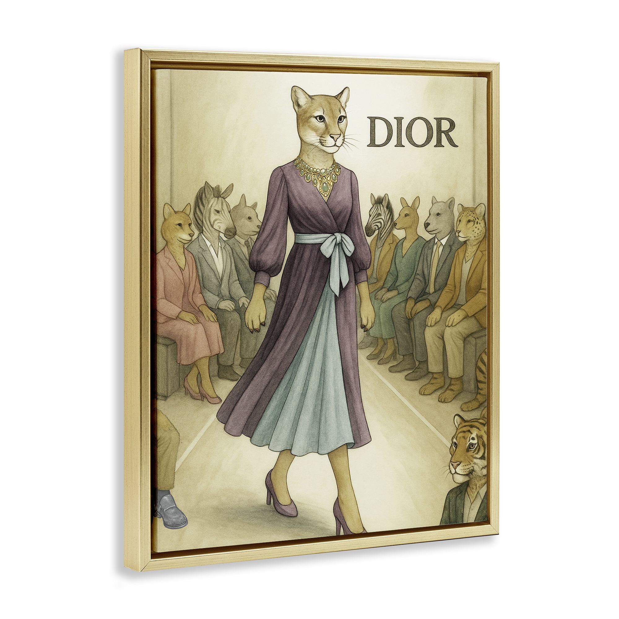 Stupell Industries Fashion Runway Cougar Gold Framed Floater Canvas Wall Art, design by Grotto Studios