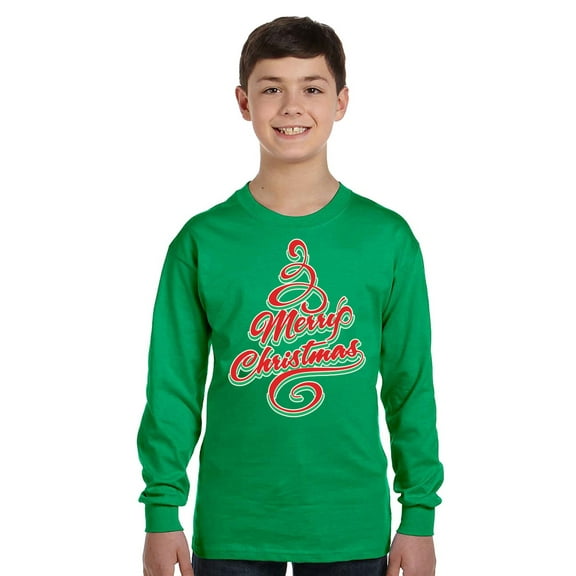 Merry Christmas Tree Xmas Long Sleeve Shirts for Kids - Youth XS S M L XL - Merry Christmas Holiday Funny Xmas Tee for Boys for Girls