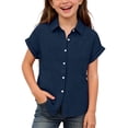 thumbnail image 2 of hotojiny Toddler Girls Button down Shirts Kids Short Sleeve Plain Boys Top Lightweight Collared Beach Travel Blouse for 3-14 Years, 2 of 7