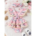 thumbnail image 4 of Elippeo Summer Easter Infant Baby Girl Outfits 3 6 9 12 18 Months Fly Sleeve Bunny Print Bodysuit + Bow Headband Clothes Set, 4 of 10