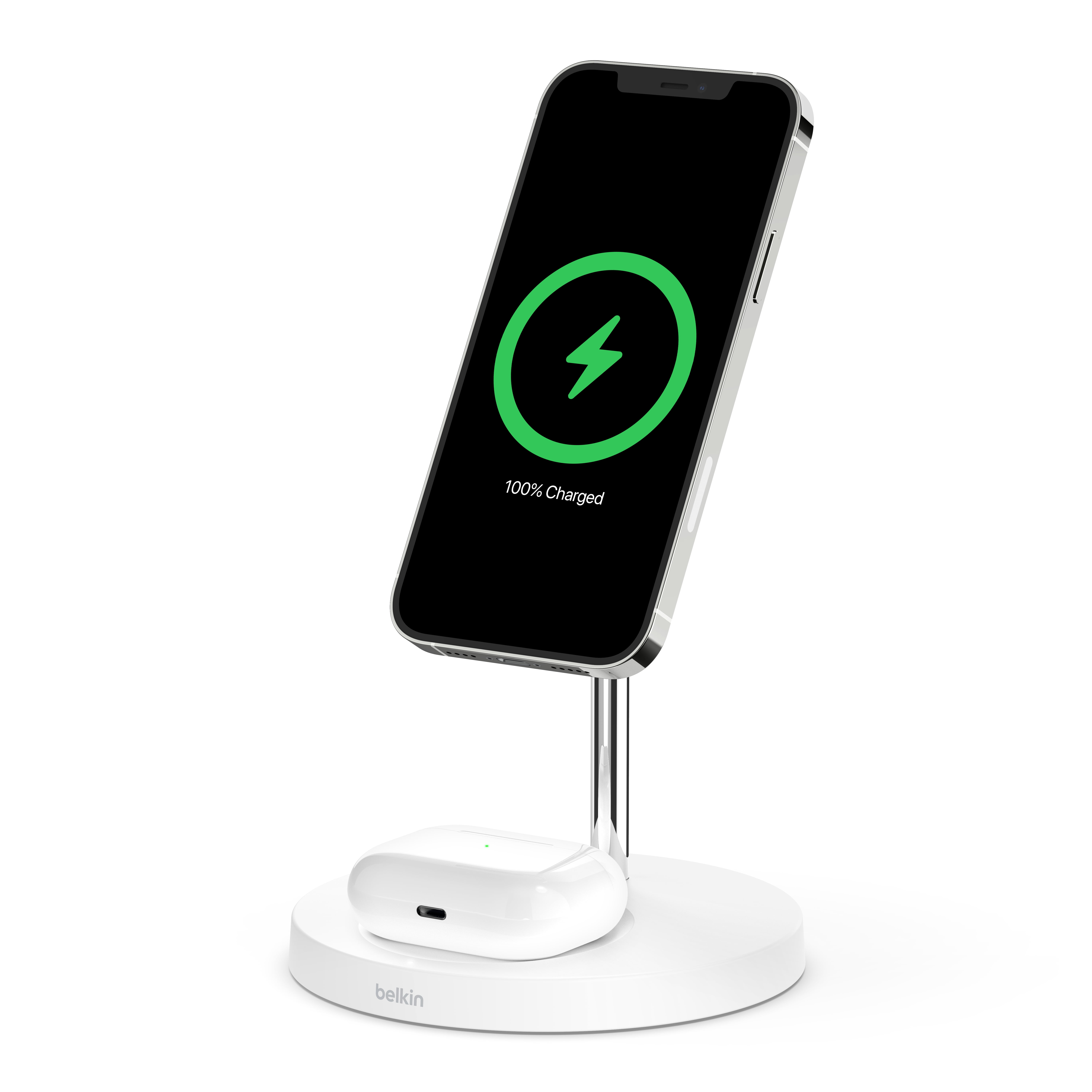 Belkin MagSafe BOOSTCHARGE Pro 2-in-1 Wireless Charger Stand, 15W, White