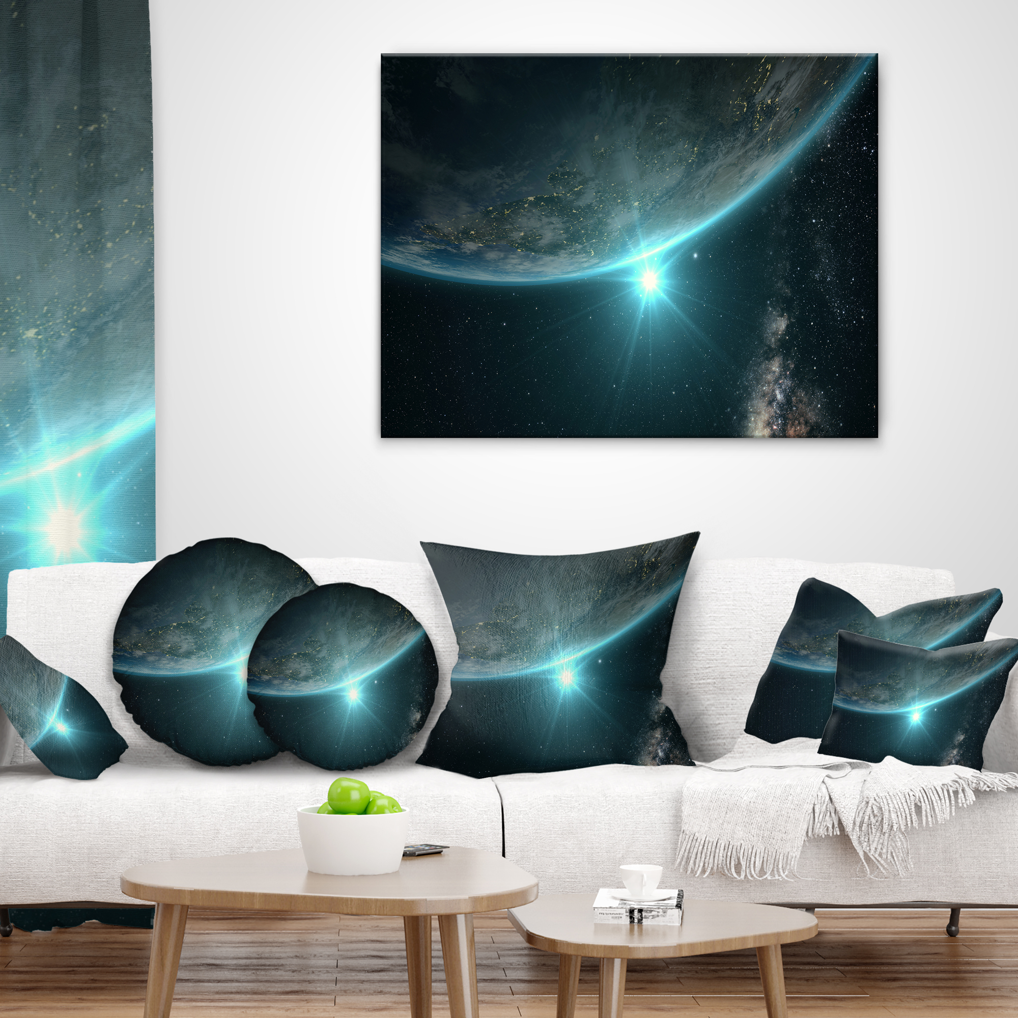 Designart Sunrise in Earth from Space - Contemporary Landscape Printed Throw Pillow - 16x16