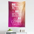 thumbnail image 1 of Fitness Tapestry, Typographic Design with Be Active Be Healthy Be Happy Words, Fabric Wall Hanging Decor for Bedroom Living Room Dorm, 5 Sizes, Fuchsia White Peach, by Ambesonne, 1 of 1