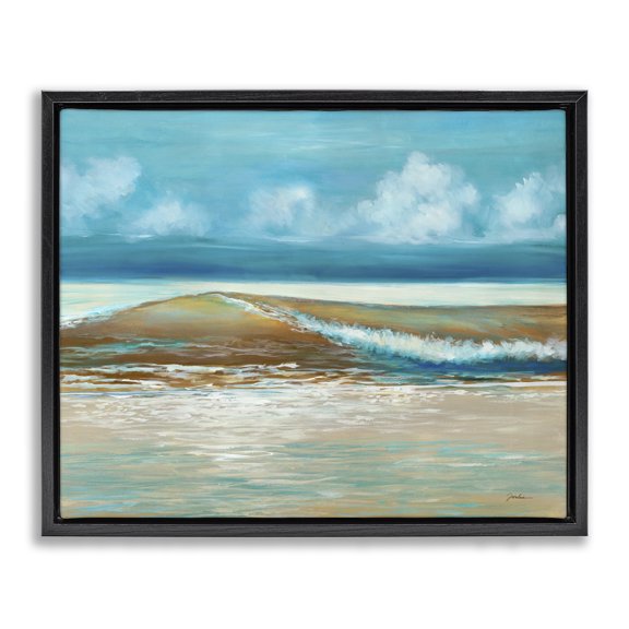 Stupell Industries Contemporary Modern Rolling Sea Waves Black Floating Frame Canvas Art, 21 x 17, by Liz Jardine