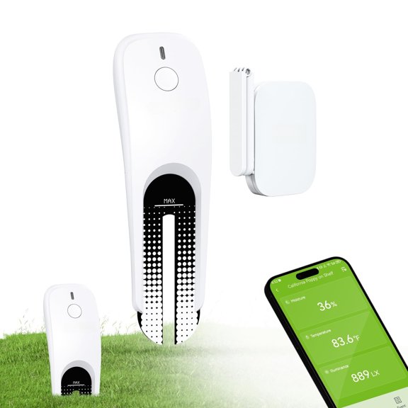 3-in-1 APP Remote Monitoring WiFi Soil Meter Indoor/Outdoor | Moisture/Air Temperature/Light Intensity Monitor&Custom Alert, IP66 Waterproof Wireless Sensor for Plant, 2.4GHz WiFi Support