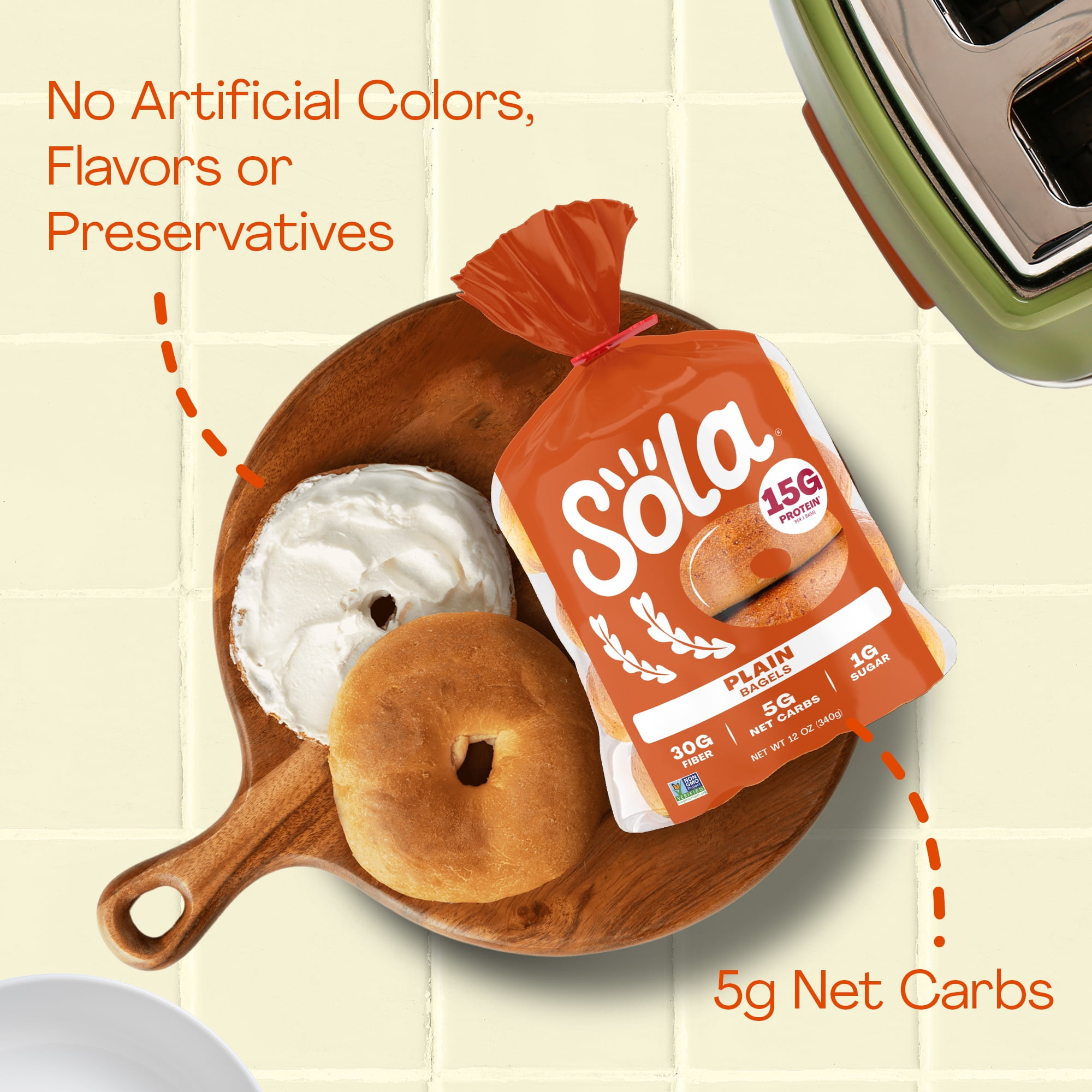 Sola Bread Plain Bagels, Non-GMO, 12 oz, 4 Count
