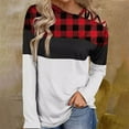 thumbnail image 1 of Mikilon Women Long Sleeves Shoulder Off-the-shoulder Cross Strap Plaid Color Block Tops Leopard Print Blouse Tunic Tops, 1 of 7