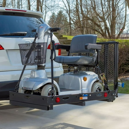 Silver Spring 48in x 28in Steel Scooter Wheelchair Carrier w/60in Ramp, 500 lb. Cap, Folding, Hitch Mount