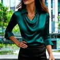 thumbnail image 6 of JGGSPWM Womens Satin Tops Trendy Fall Cowl Neck Shirts 3/4 Length Sleeve Elegant Clothes Office Business Dressy Casual Outfits Green S, 6 of 7