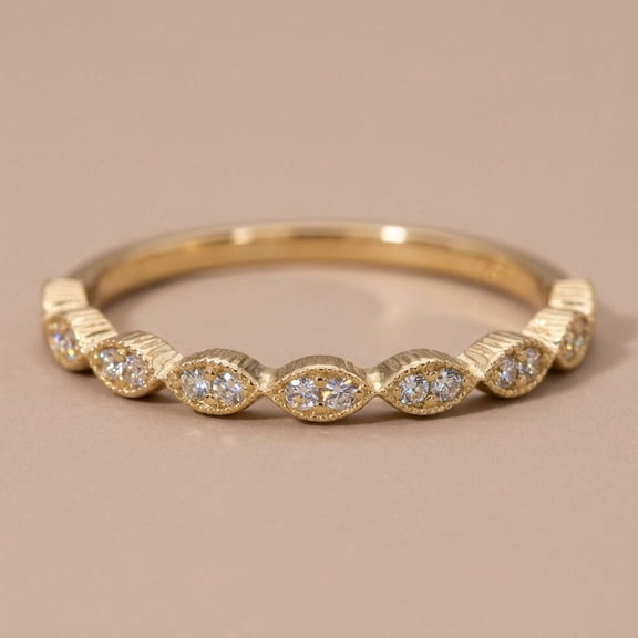 Vinali Solid 14K Yellow Gold Thin Half Eternity CZ Ring for Women Size 5