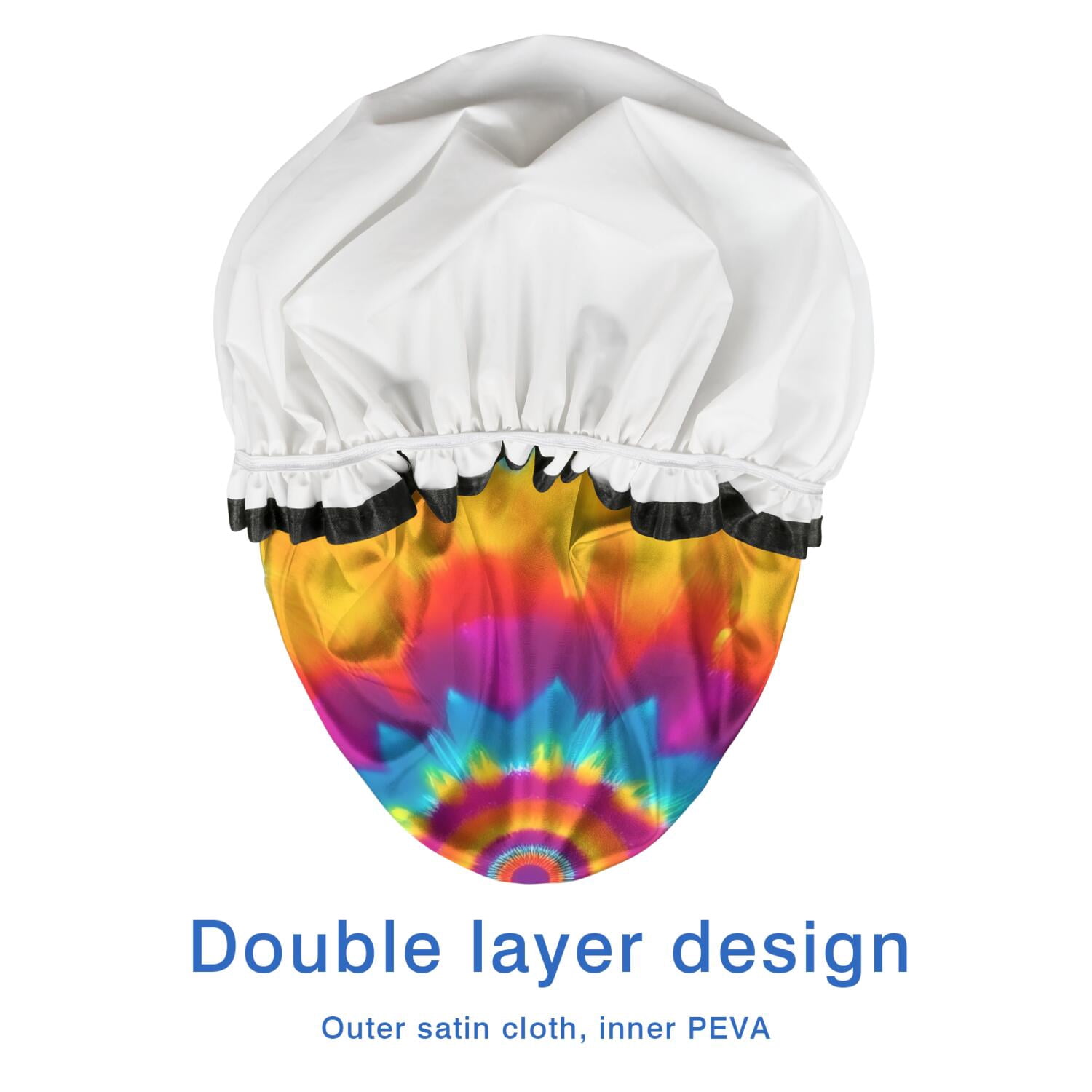 Shower Caps,Colorful Rainbow Tie Dye Spiral Pattern Waterproof Shower Cap for Women 4 Pieces,Double Reusable Hair Cover for Shower PEVA Elastic Stretch Hem