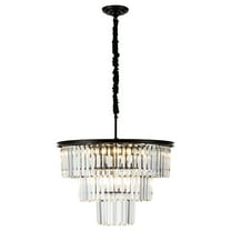 Wozzio Modern Crystal Chandelier Black, 3 Tiers Ceiling Pendant Light Fixture, Round Crystal Pendant Light Hanging Lamp, For Living Room, Dining Room, Foyer, Bulb Not Included