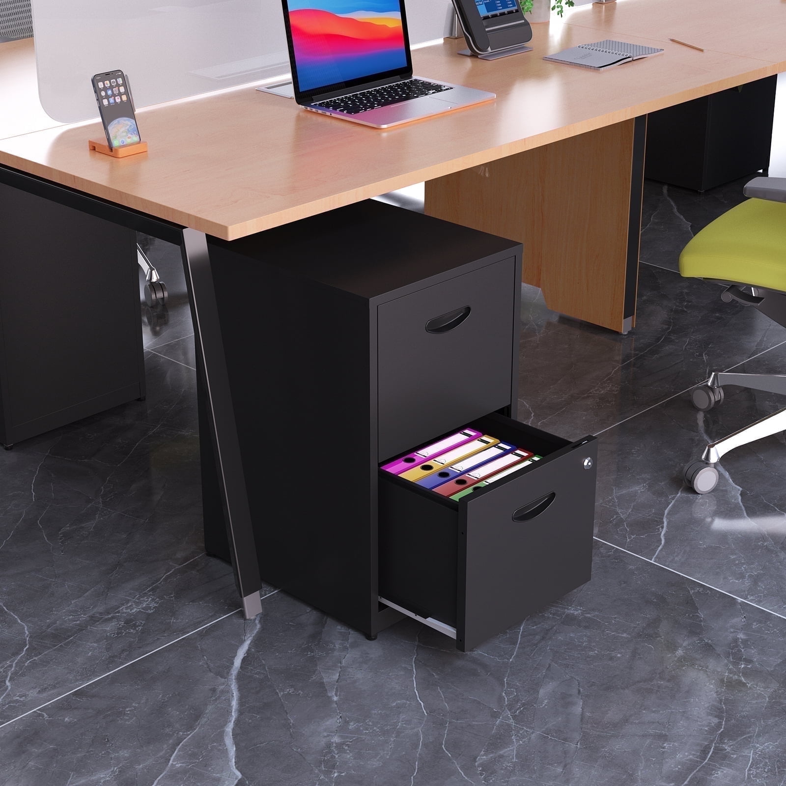 Polup 18"D Modern Office Locking File Cabinet 2 Drawer,Black Metal Vertical File Cabinet