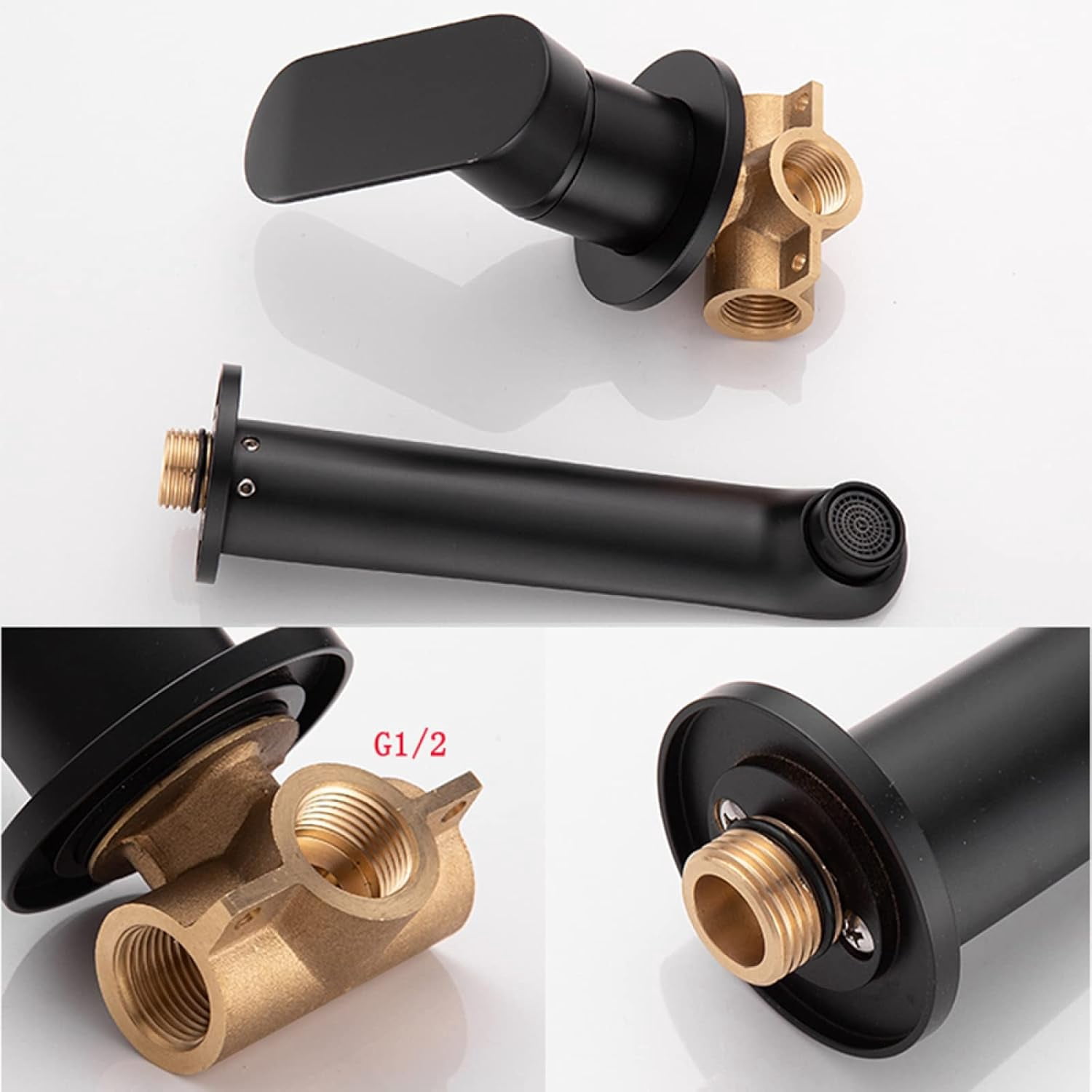 Wall Mounted Bathroom Sink Faucet Black, Hot and Cold, 2-Hole Single Handle Bathroom Sink Faucets, 360 Swivel Spout Sink Faucet, Split