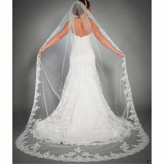 Gorgeous Wedding Lace Veil Floral Long Veils for Brides Soft Tulle Bridal Veils with Comb 118"