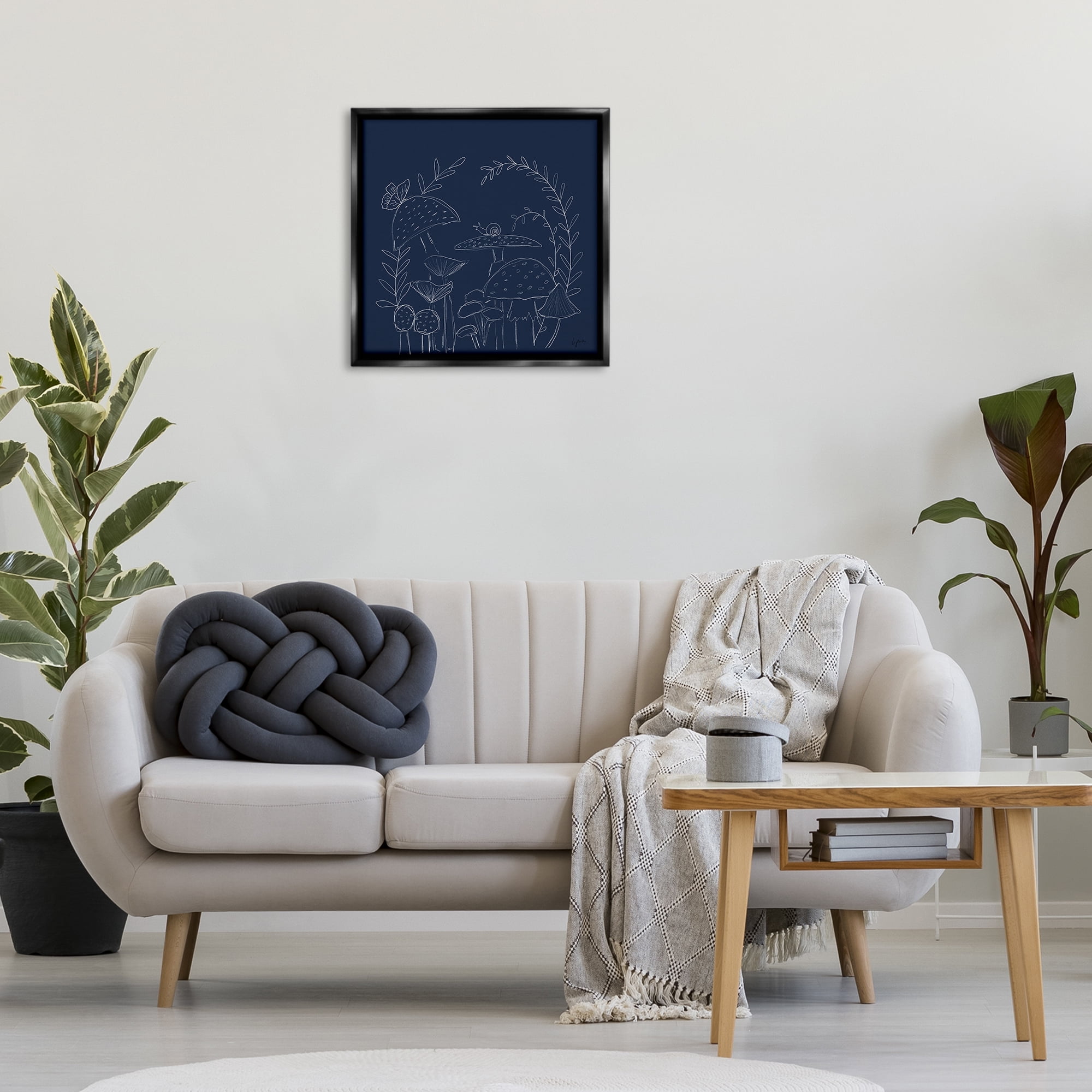 Stupell Industries Mushrooms on Blue Plants & Flowers Painting Black Floater Framed Canvas Art Print Wall Art, 25 x 25