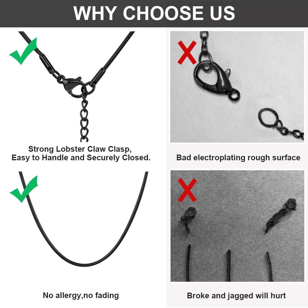 ChainsHouse 1.0mm Thin Black Snake Chain Necklaces for Women Men Silver Lobster Claw 18"-30" Jewelry Gift