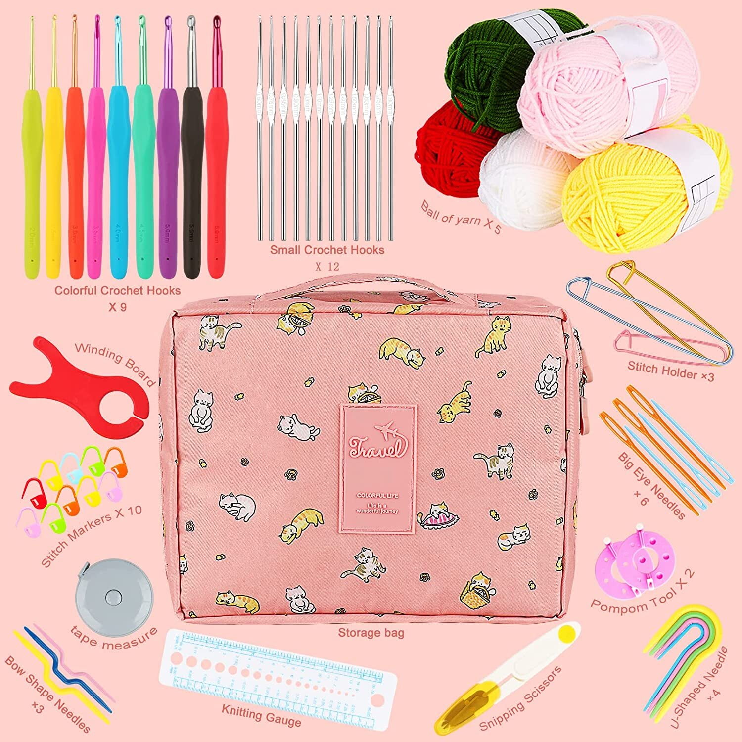 59 Pcs Crochet Set,DIY Hand Knitting Craft Art Tools for Beginners