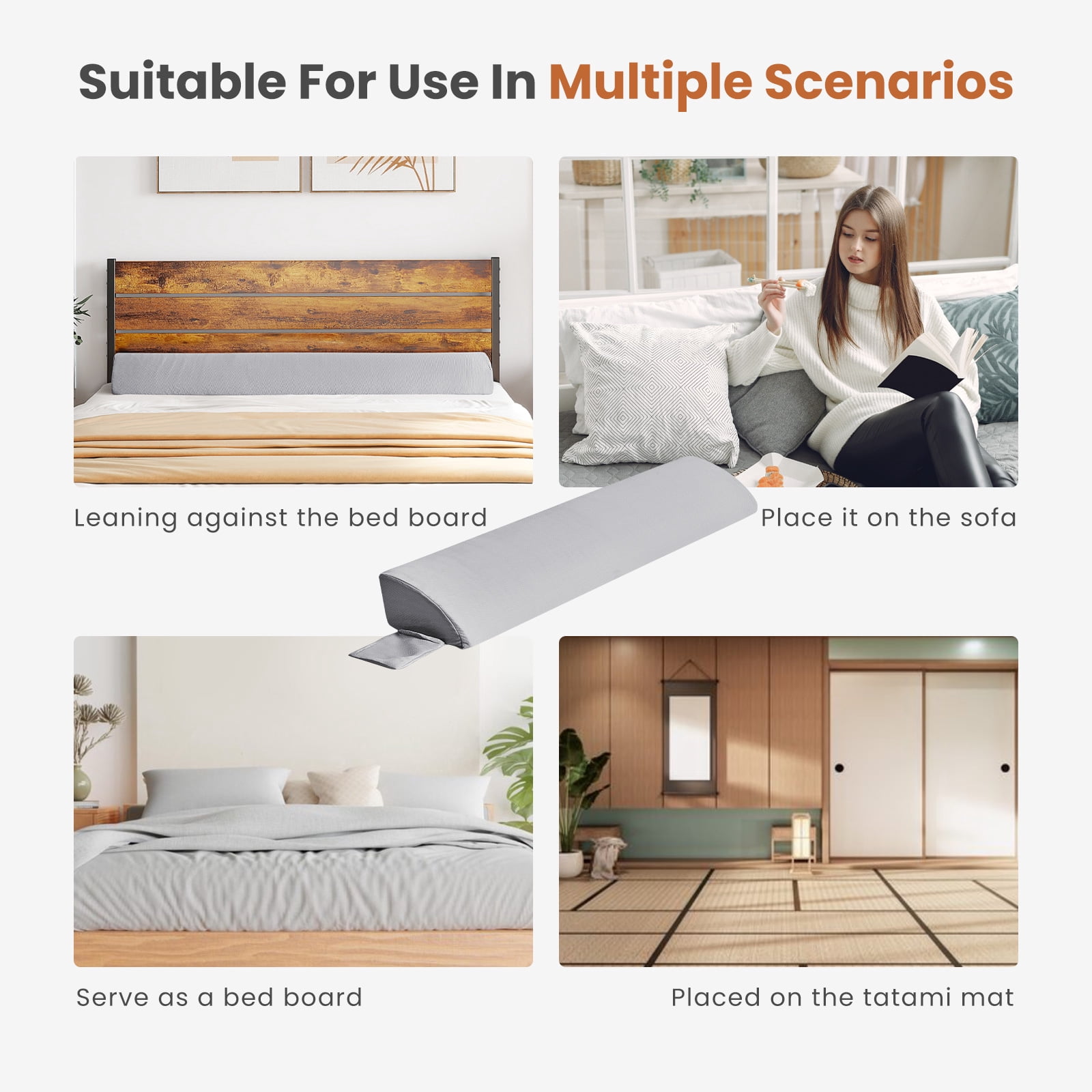 CONCETTA Headboard Gap Filler Pillow - High-Density Foam Wedge for Mattress-to-Headboard Space, with Storage Pocket & Removable Cover, King
