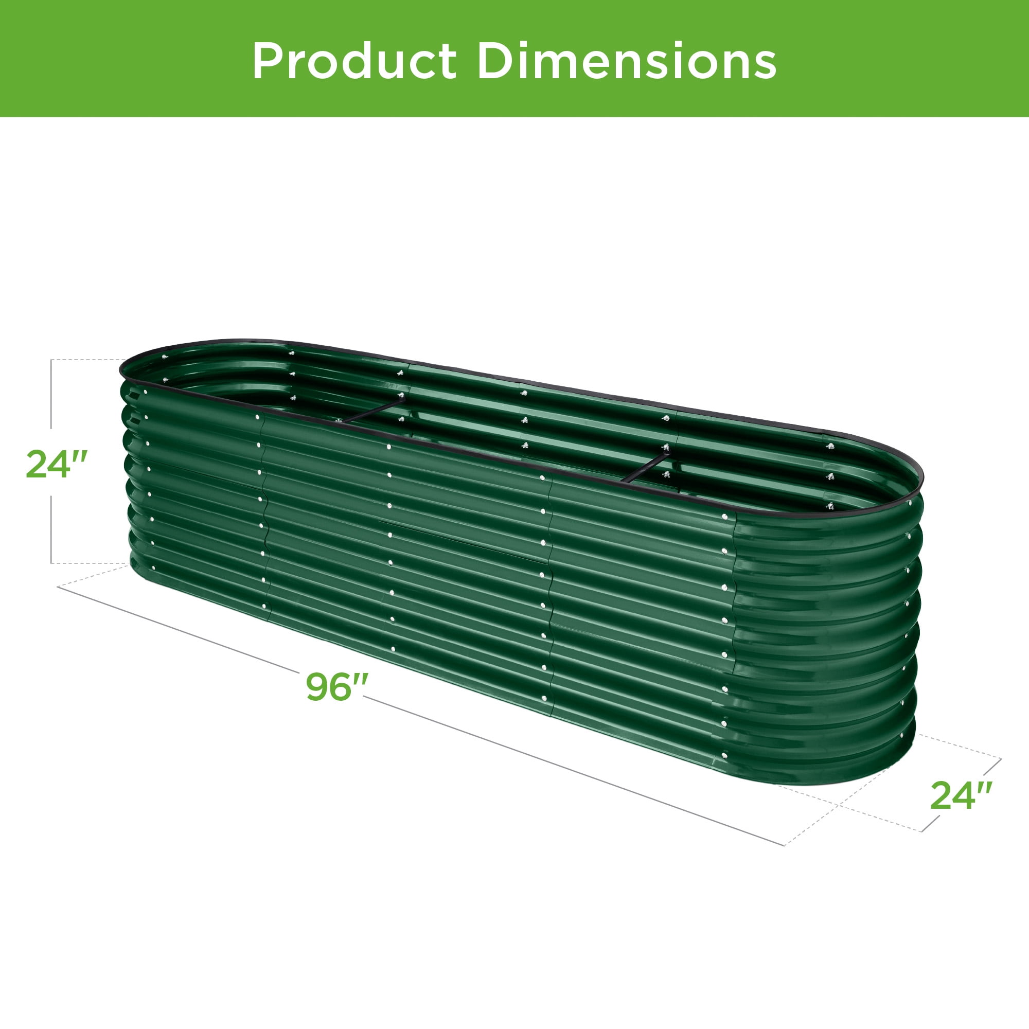 Best Choice Products 8x2x2ft Metal Raised Garden Bed, Oval Outdoor Planter Box w/ 4 Support Bars - Dark Green