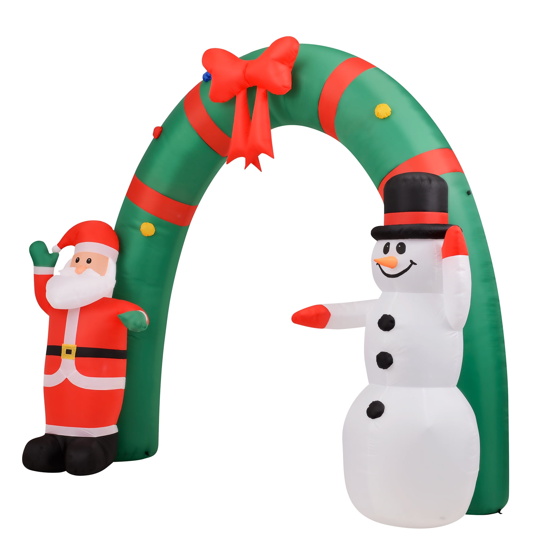 Fraser Hill Farm 8 ft Tall Walkway Arch w/ Santa Claus and Snowman, Outdoor Blow-Up Christmas Inflatable w/ Lights and Storage Bag, FHFXMASARCH081-L