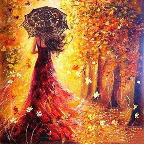 Paint by Number Kit,DIY Oil Painting Drawing Romantic Girl Walking Under The Trees Canvas with Brushes Christmas Decor Decorations Gifts - 16 * 20 inch Frameless