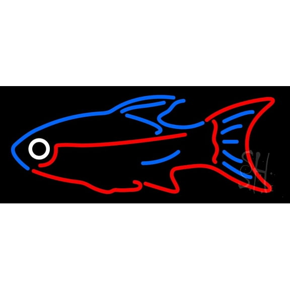 Blue Red Fish LED Neon Sign 13" Tall x 32" Wide - inches Black Square Cut Acrylic Backing, with Dimmer - Premium built indoor Sign for Club, Home décor, Event, Workshop, Storefront.