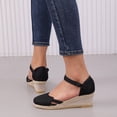 thumbnail image 3 of Womens Espadrilles Wedge Sandals Platform Cutout Closed Toe Adjustable Ankle Straps High Heeled Wedges Summer Lightweight Linen Dress Shoes Black Size 6.5, 3 of 7