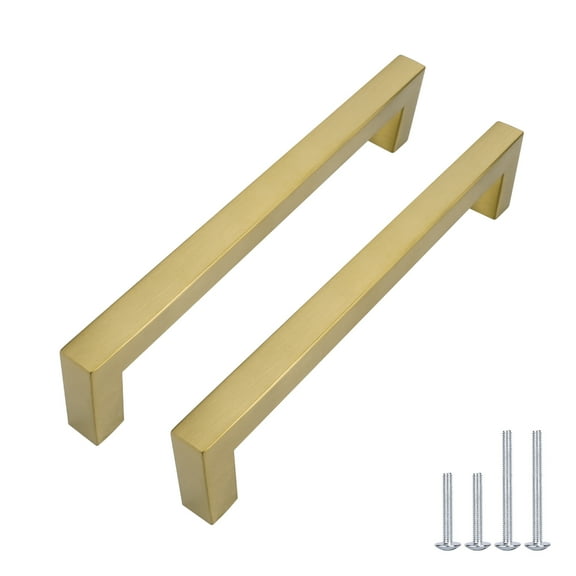 Homdiy 25 Pack Gold Cabinet Handles Square Stainless Steel Drawer Pulls For Kitchen Cabinet Door Hardware Bathroom Bedroom Handles,5inch Hole Centers