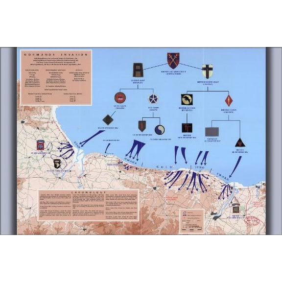 24x36 Poster; Map Of D-Day Normandy, 6Th Of June 1944; Antique Reprint