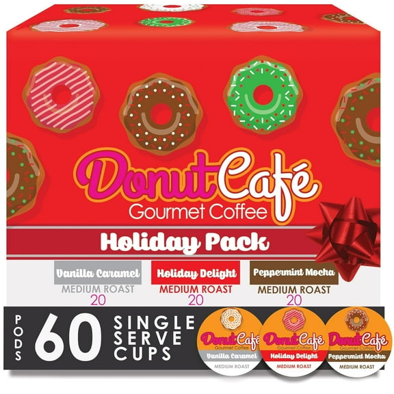 Donut Cafe Holiday Pack (Holiday Delight, Peppermint Mocha, Vanilla Caramel) 60ct Single Cup