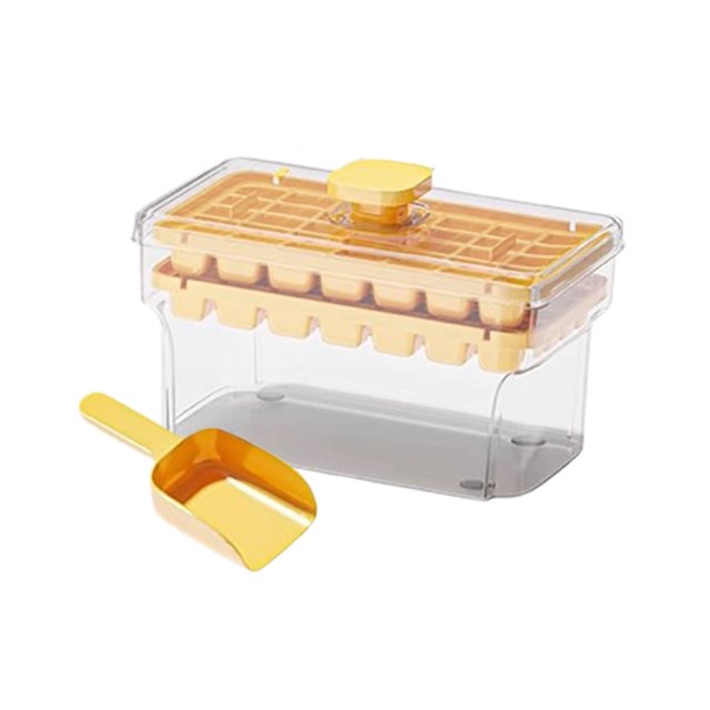 Press Type Ice Cube Tray with Lid - 2 Trays & 1 Ice Bucket Set - BPA Free Ice Cube Maker for Freezer with Scoop - Easy Release Ice Molds for Cocktails, Whiskey, Coffee & Tea