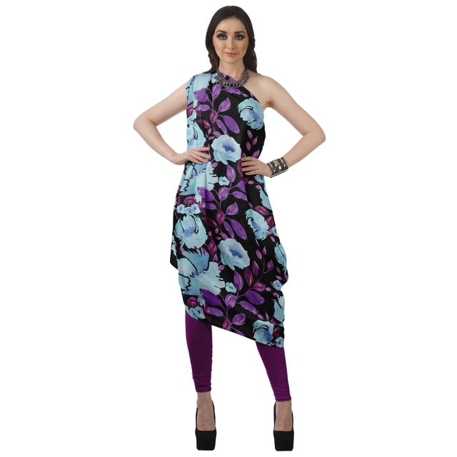Moomaya Robe Kurti Sans Manches à une Épaule Imprimée pour Femmes, Vêtement de Créateur Boho pour Fête