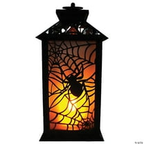 Morris Costumes - Flaming LED Plastic Lantern with Spider Halloween Decoration 11.5" - One Size